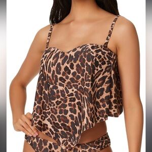 Bar III Women's Cheetah Bandeau Tankini Top Sz L & High Rise Bikini Bottom Sz XL